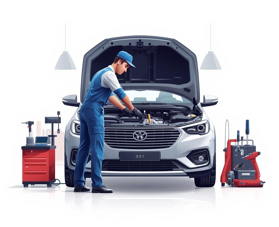 Mécanicien Point S qui fait un entretien